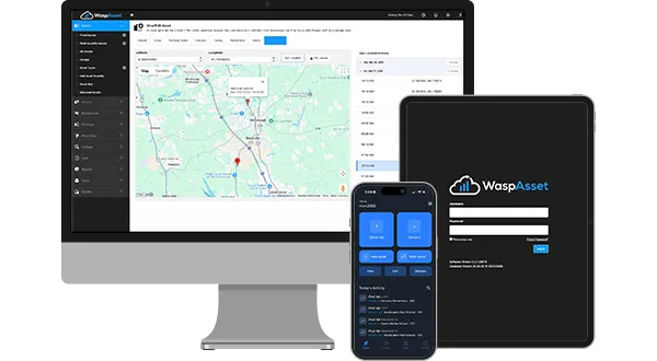Various devices displaying Wasp Asset Tracking Software